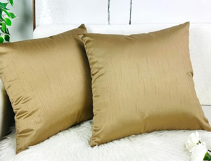Aiking Home Collection 26x26 Inches Faux Silk Square European Shams, Zipper Closure, Brass (Set of 2)