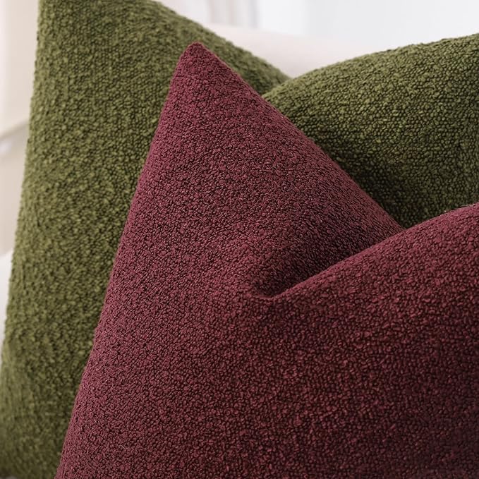 Boucle Decorative Throw Pillow Covers for Couch Set of 2, 16x16 inches, Burgundy