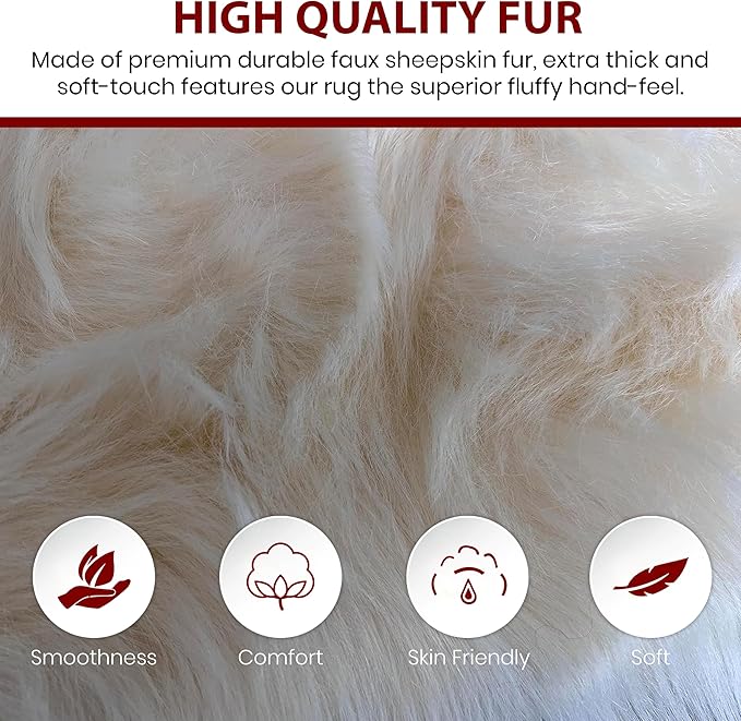LAMBZY High Pile Super Soft Faux Sheepskin Rug (9'x12', Cream)