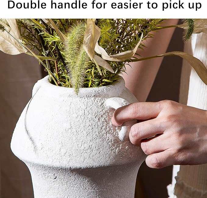 Vase for Flowers - Small Ceramic Vases for Decor - White Vases for Centerpieces - Farmhouse Vases for Pampas Grass, Decorative Vase for Bouquet, Lyeec Clay Pottery Rustic Terracotta Vase