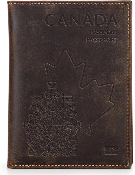 Top Grain Leather Single Travel Passport Wallet Embossing Badge for Unisex, Folio Design for Passport & Multi Cards, RFID Blocking for Passport/Cards/Checks/Bills/AirTag, Coffee Default, CA