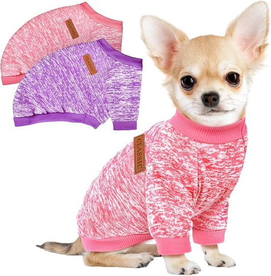 2 Pcs Dog Sweaters for Small Dogs Girl Boy Winter Fleece Clothes Warm Soft Dog Sweatshirt Outfit for Dogs Cats Pet Apparel