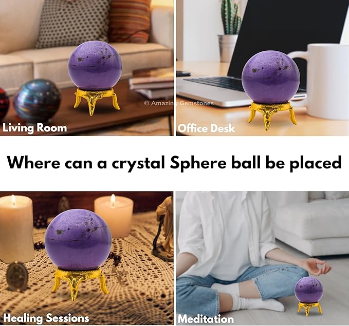 Amazing Gemstone Stichtite Crystal Ball with Stand - 1.5 Inches Crystal Sphere Meditation Balls for Witchcraft and Decorative Balls