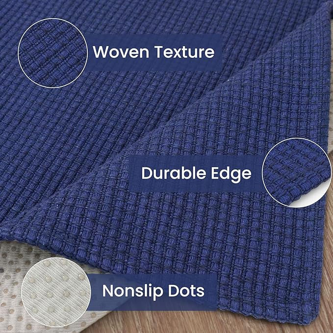 IOHOUZE Washable Area Rug 5x7 Non Slip Rugs for Living Room, Dining Room Rugs Bedroom Rug, Woven Braided Indoor Floor Carpet for Living Room Nursery Office, Royal Blue/Navy