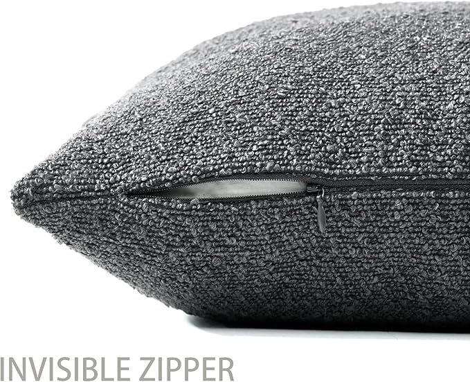 Boucle Decorative Throw Pillow Covers for Couch Set of 2, 22x22 inches, Charcoal