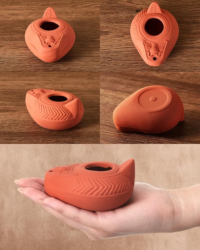 Pinkunn 10 Sets Clay Oil Lamp Herodian Olive Oil Lamp for Indoor Use Terracotta Biblical Lamps Ancient Antique Replica for Israel Judaica/Christian Hanukkah Gift Worship Prayer Religious Artifact