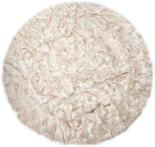 Luxe Gordon Faux Fur Rug with Soft and Fluffy Pile | Machine Washable Living Room Rug with Anti-Slip Backing | Cruelty-Free Area Rugs for Office or Bedroom, Gradient Tan, 6 ft Dia.