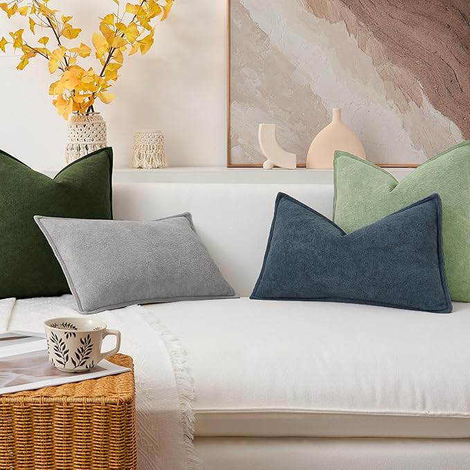 Kevin Textile Spring Waterproof Decorative Pillow Covers Sage Green 24x24 Inch Pack of 2 Soft Boucle Textured Euro Pillowcases Elegant Accent Pillows for Couch Sofa Chair Bed Home Decor Indoor Outdoor