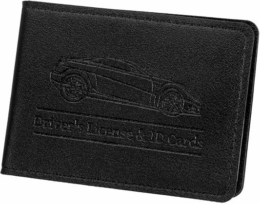 HARFINGTON Car Registration and Insurance Holder PU Leather Vehicle Glove Box Organizer Storage Accessories Car ID Holder with 2 Pockets for License ID Card Bank Card Documents, Black