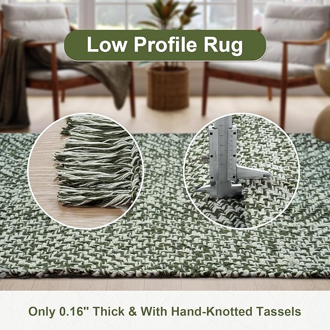Collive Long Hallway Rug 2.6' x 10' - Washable Indoor Olive Green Cream Braided Woven Kitchen Rugs Low-Profile Door Floor Carpet for Bedroom Doorway