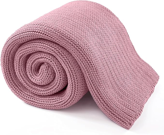 Guohaoi Knitted Weighted Blanket for Adults (Muted Pink 48"x72" 15lbs) No Beads Cooling Throw Blanket for Hot Sleepers, Home Decor Breathable Chunky Knit Heavy Blanket Use on Full Size Bed