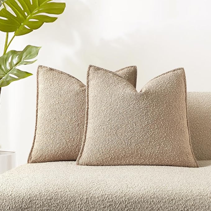 JUSPURBET 18x18 Pillow Covers Set of 2 Decorative Throw Pillow Covers Case for Couch Sofa Bed Soft Boucle Textured Cushion Covers with Hidden Zipper for Home Decor Living Room,Oatmeal