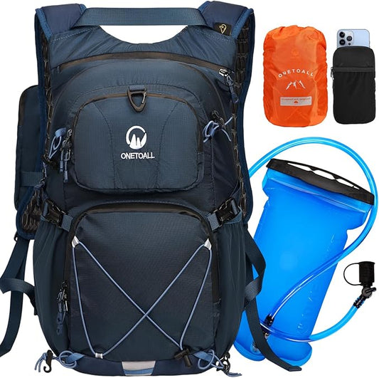 ONETOALL Hydration Backpack 22L, Hiking Backpack with 2L Leakproof Bladder, Sewn-in Rain Cover, Insulated Compartment for Men & Women Running, Cycling, Camping