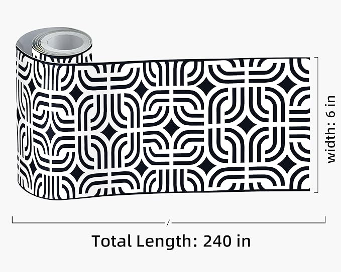 FLFK Wallpaper Border - Black and White Peel and Stick Wall Borders Decal Trim Geometric Pattern 6" x 240"