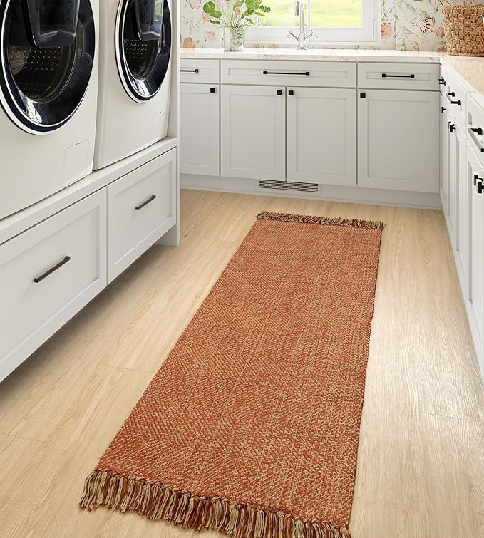 Collive Hallway Runner Rug, 2' x 5' Soft Washable Kitchen Runner Rug, Terracotta Contemporary Modern Laundry Room Rugs Indoor Hand-Woven Cotton Carpet for Bedroom Entryway Front Door