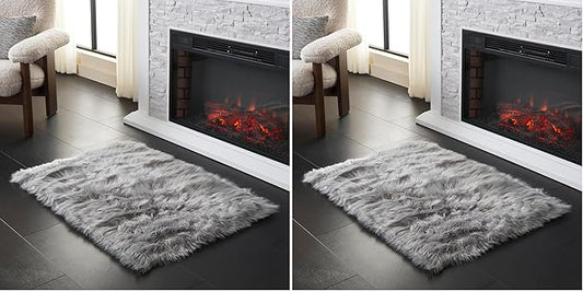 Safavieh Faux Sheep Skin Collection 2' x 3' Grey FSS235D Silken Glam 2.35-inch Thick Accent Rug (Pack of 2)