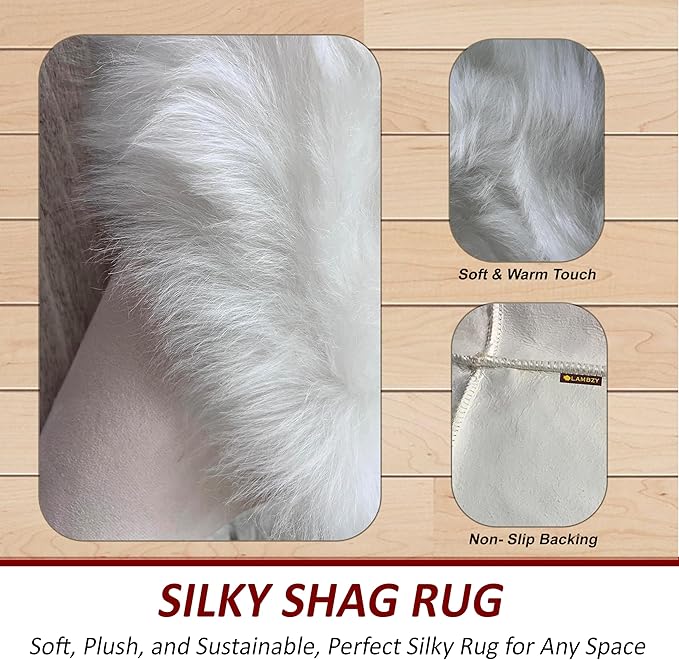 LAMBZY High Pile Super Soft Faux Sheepskin Rug (6'x9', White)