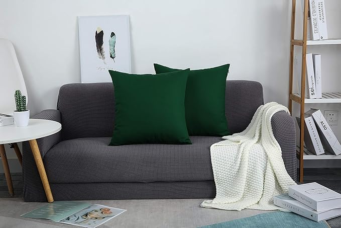 TangDepot Handmade Decorative Solid 100% Cotton Canvas Throw Pillow Covers/Cushion Covers, 45 Colors Available - (18" x18" , Deep Green, 2 Count (Pack of 1))
