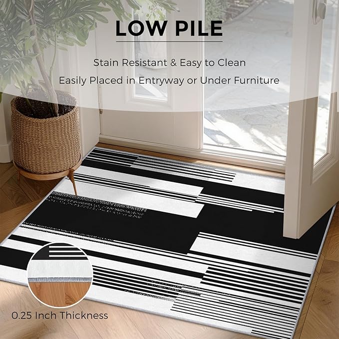 Black and White Stripe Rugs for Home Decor, 5x8 ft, Modern Stripes Area Rugs for Living Room, Soft Non Slip Washable Abstract Striped Carpet Bedroom Decorations Dt-Ghf-31