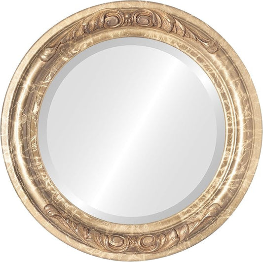 OVALCREST Round Beveled Wall Mirror for Home Decor - Florence Style - Champagne Gold - 34x34 Outside Dimensions