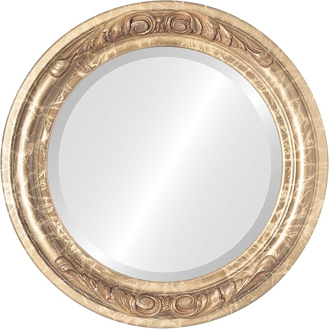 OVALCREST Round Beveled Wall Mirror for Home Decor - Florence Style - Champagne Gold - 18x18 Outside Dimensions