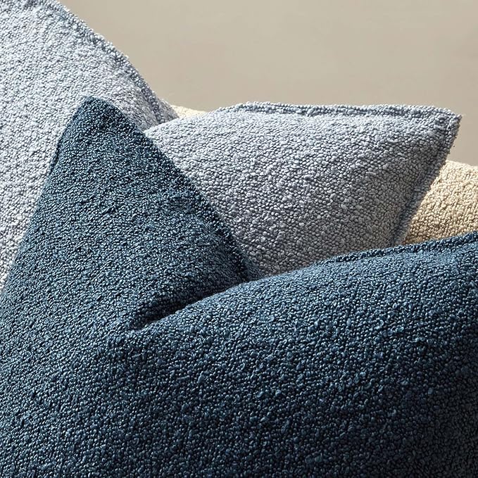 JUSPURBET Blue Decorative Pillow Covers 24x24 Set of 2 Throw Pillow Covers for Couch Sofa Bed Cozy Boucle Textured Cushion Covers Cases with Hidden Zipper for Living Room Home Decor
