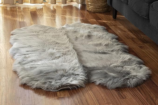 Walk on Me Silky Soft Faux Fur Area Rug, 3 ft. x 5 ft. Gray Fluffy Sheepskin for Living Room, Bedroom, Kid's Room, or Nursery, Home Decor Accent with Non-Slip Backing, Machine Washable