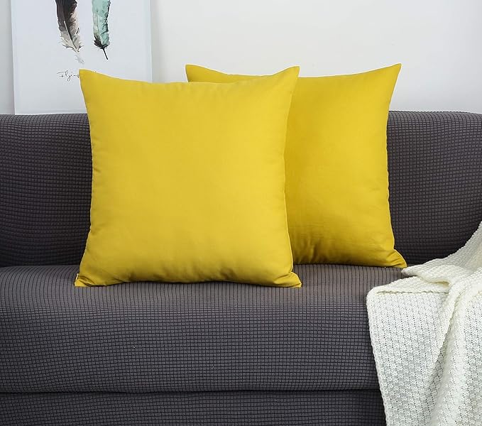 TangDepot Handmade Decorative Solid 100% Cotton Canvas Throw Pillow Covers/Pillow Shams, (22" x22" , Deep Yellow, 1 Count (Pack of 1))