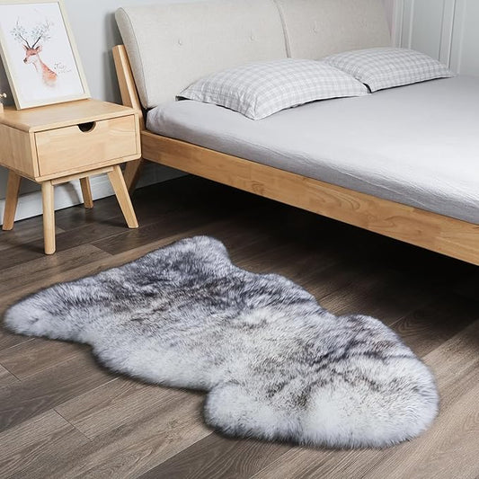Fluffy Real Sheepskin Rug, Shaggy Fur Premium Soft Bedroom/Living Room Area Rug for Soft Fur Pray Pup Carpet Cushion, Chair Sofa Seat Cover(Wolf Tipped, Single Pelt/2FT*3FT)