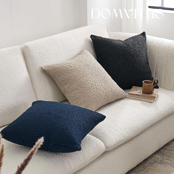 DOMVITUS Boucle Pillow Covers 18x18, Black Decorative Couch Pillows for Living Room, Throw Pillow Covers for Bedroom Chair Sofa Accent Couch Pillows Soft Cushion Case, 1PC