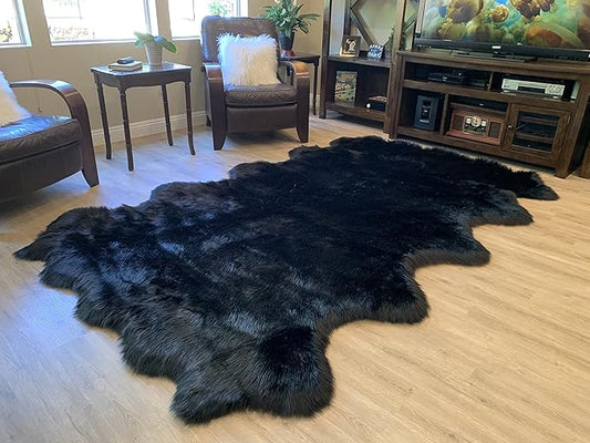 LAMBZY Faux Sheepskin Super Soft Hypoallergenic Silky Shag Rug for Living Room, Kids Room, Sofa (Decto 10 Pelts 6'x10', Black)