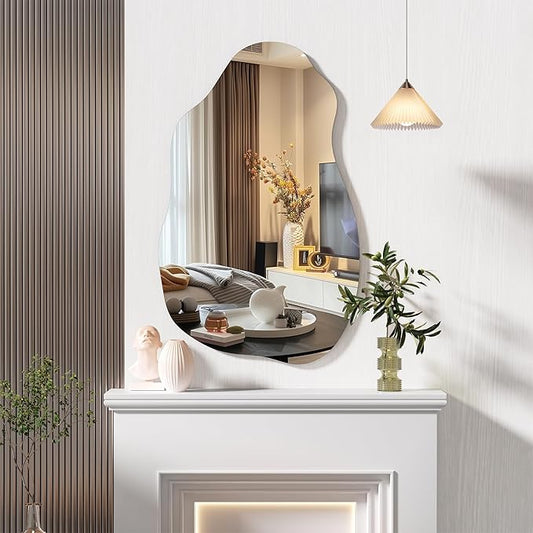 Hasipu Irregular Wall Mirror, 31"x20" Asymmetrical Frameless Mirror, Modern Decorative Mirrors for Living Room, Entryway, Hallway, Bathroom, Bedroom,Wall Mounted Home Decor
