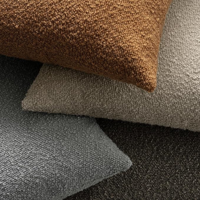 Throw Pillow Covers 18 x 18 Inch Set of 2, Accent Soft Boucle Textured Pillow Cover, Decorative Solid Color Cozy Cushion Pillow Case for Couch Bedroom Sofa Living Room Home Decor, Light Gray