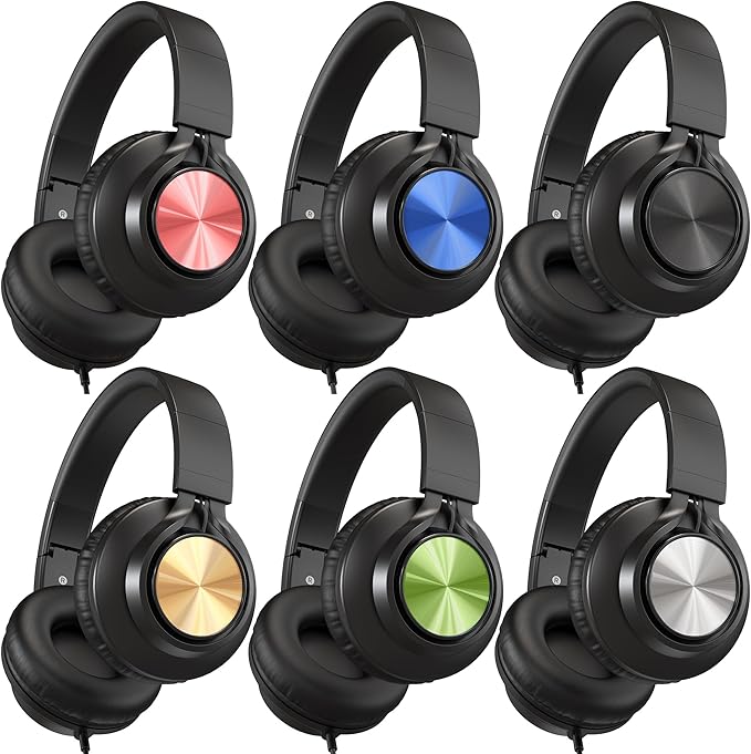 AILIHEN Kids Headphones Bulk for School, 6-Pack Class Headphones Wired with Microphone for Students, Teens, Classroom, Library, Chromebook, Laptop, Adjustable, Foldable, 3.5mm Jack - (Multicolor)