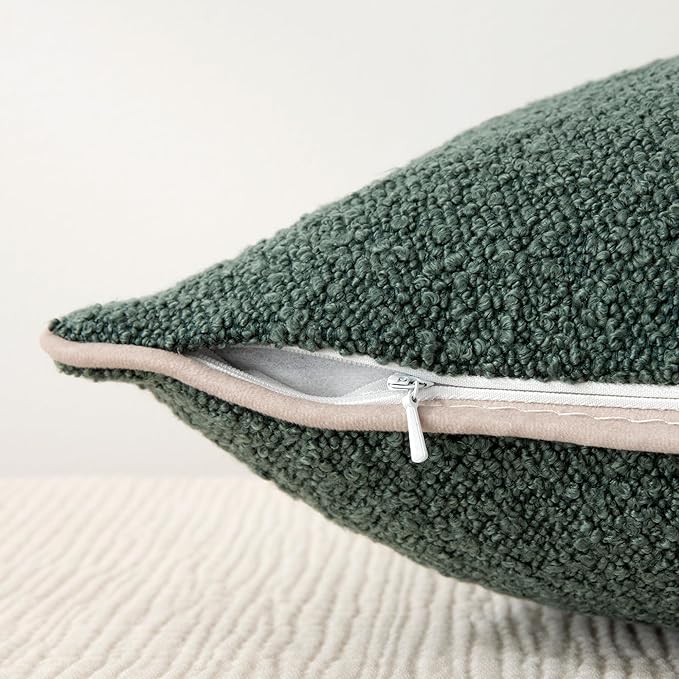 Amazon Basics Boucle Throw Pillow Covers for Couch, Living Room, Home Decor with Hidden Zipper, Green, 16×16in, Pack of 2