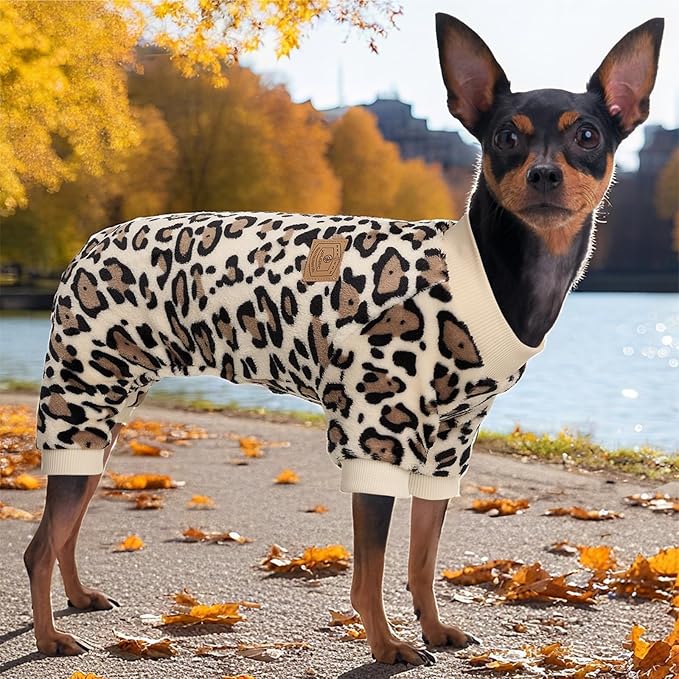 XPUDAC Fleece Dog Pajamas Leopard Dog Sweaters Winter Puppy Clothes for Small Medium Dogs Boy Girl Pet Jumpsuits Doggie Outfits for Christmas, 226-2XL
