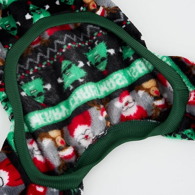 XPUDAC Christmas Dog Pajamas Fleece Dog Sweater Holiday Pet Outfit for Small Medium Dogs Girl Boy Puppy Clothes Onesie, XS