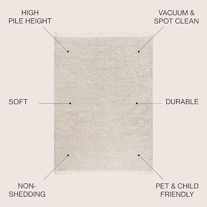 JONATHAN Y Mercer Shag Plush Tassel Cream Indoor Area Rug, 3x5, Contemporary, Modern, Easy-Cleaning for Living Room, Bedroom, Kitchen, Pet Friendly, Non-Shedding (MCR100D-3)
