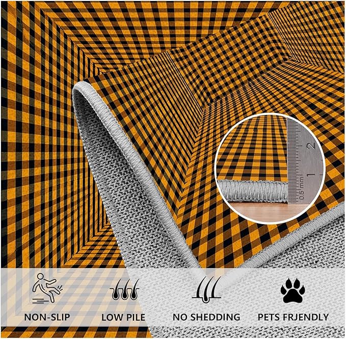 3D Rugs Optical Illusion - Plaid Rug 2x3, Geometric Stripes Soft Neutral Indoor Floor Mats Carpet, Non-Slip Stain Resistant Modern Orange Rug for Bedroom, Living Room Rugs