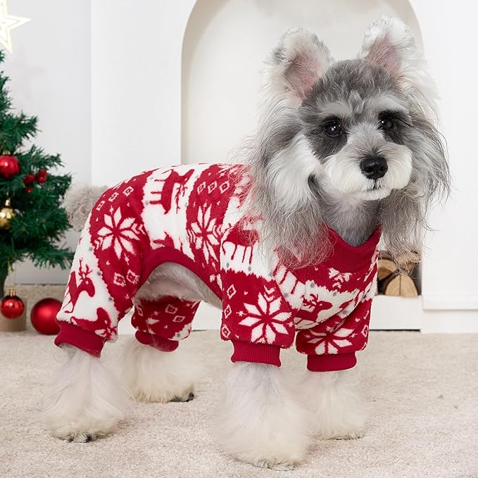 XPUDAC Christmas Dog Sweater Fleece Dog Pajamas for Small Medium Dogs Girl Boy Winter Puppy Clothes Holiday Puppy Onesie Cat Pjs Jammies, M