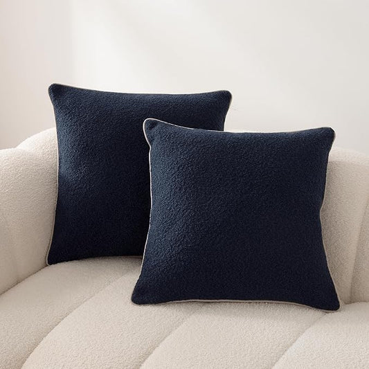 Amazon Basics Boucle Throw Pillow Covers for Couch, Living Room, Home Decor with Hidden Zipper, Blue, 26×26in, Pack of 2