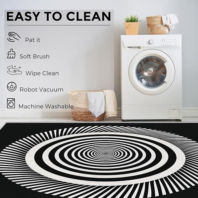 Black and White Circle Rugs for Home Decor, 4x5 ft, Abstract Op Art Area Rugs for Living Room, Soft Non Slip Washable Modern Geometric Carpet Bedroom Decorations Dt-Ghf-31