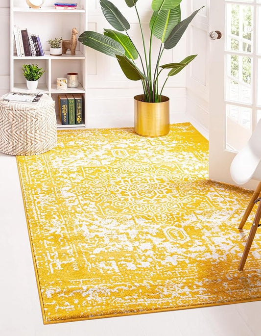 Rugs.com Arlington Collection Rug – 6' x 9' Yellow Medium-Pile Rug Perfect for Living Rooms, Large Dining Rooms, Open Floorplans