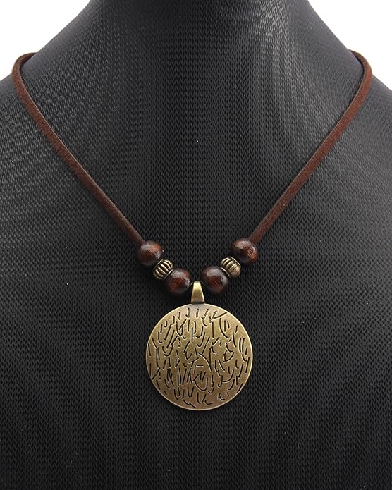 Leather Necklace for Women Boho Choker Necklace Long Cord Leather Pendant Bohemian Neckalce Vintage Alloy Pendant Leather Rope Necklace Wooden Necklaces for Women