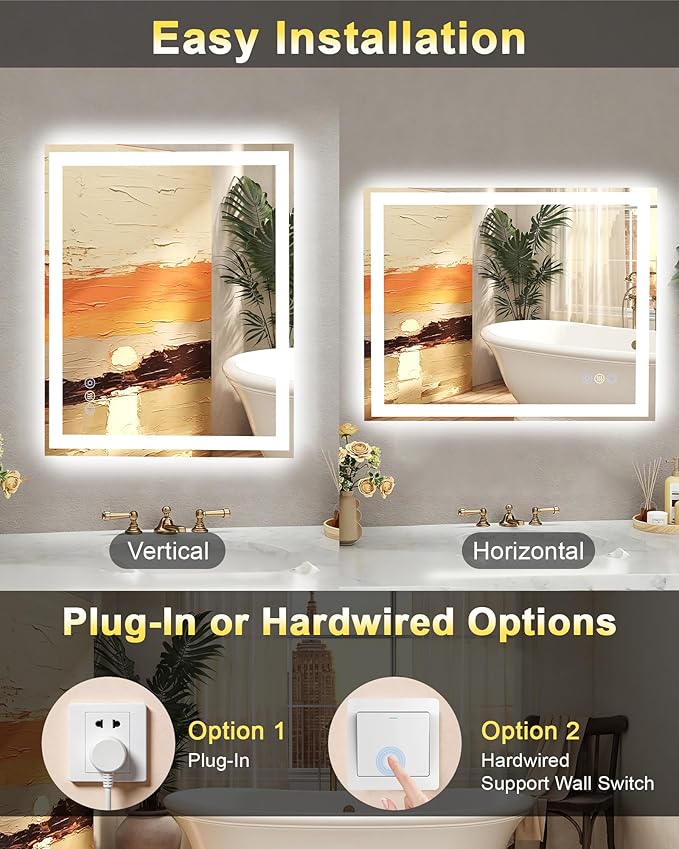 30"x 36" LED Bathroom Mirror with Front and Backlit, 3 Colors Wall Vanity Mirror with Lights, Controlled Separately LED Smart Mirror for Bathroom, Anti-Fog, Stepless Dimmable, Memory(ETL)
