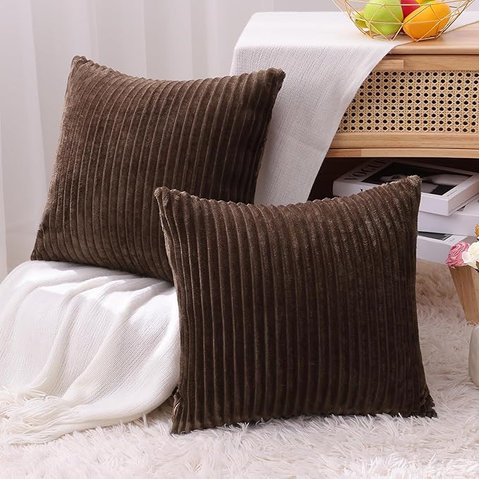 Simmore Decorative Spring Euro Sham Throw Pillow Covers 26x26 Set of 2, Soft Natural Plush Flannel Double-Sided Fluffy Couch Pillow Covers for Sofa Living Room, Brown