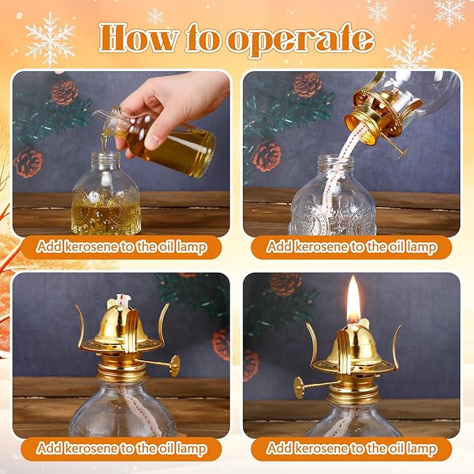 3 Pcs Clear Chamber Oil Lamps for Indoor Use 10.6'' Vintage Kerosene Lamp Hurricane Oil Lantern Adjustable Fire Wick Decorative Lantern for Valentines Wedding Table Decor Emergency Lighting