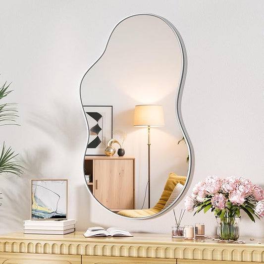 Hasipu Irregular Wall Mirror - 45"x25" Asymmetrical Mirror, Modern Decorative Mirrors for Living Room, Entryway, Hallway, Bathroom, Bedroom,Wall Mounted Home Decor (Silver)
