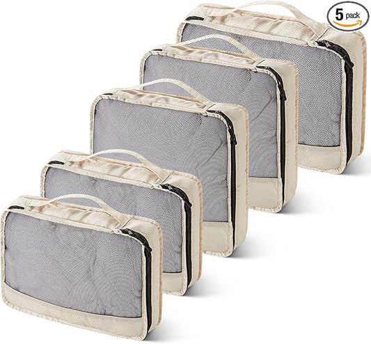 5 Pcs Packing Cubes for Suitcase Large Travel Cubes Carry on Luggage Organizer Bags for Clothes Accessories(Mixed,Khaki)