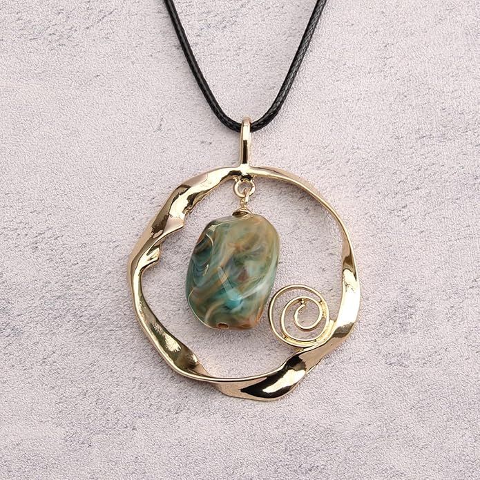 Leather Necklace for Women Boho Choker Necklace Long Cord Leather Pendant Bohemian Neckalce Vintage Alloy Pendant Leather Rope Necklace Wooden Necklaces for Women